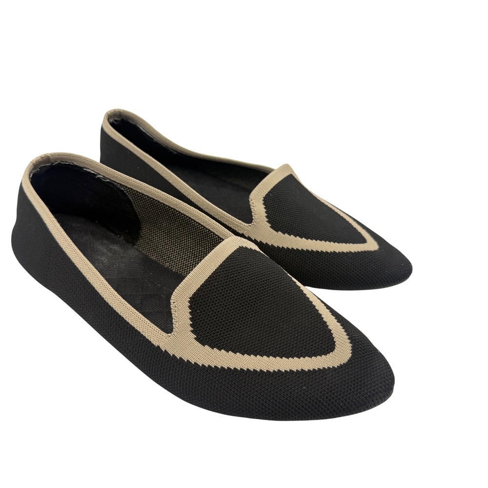 Birdies Black Knit Loafers Womens 8 Pointed Toe Flats Slip On Comfort Minimalist
